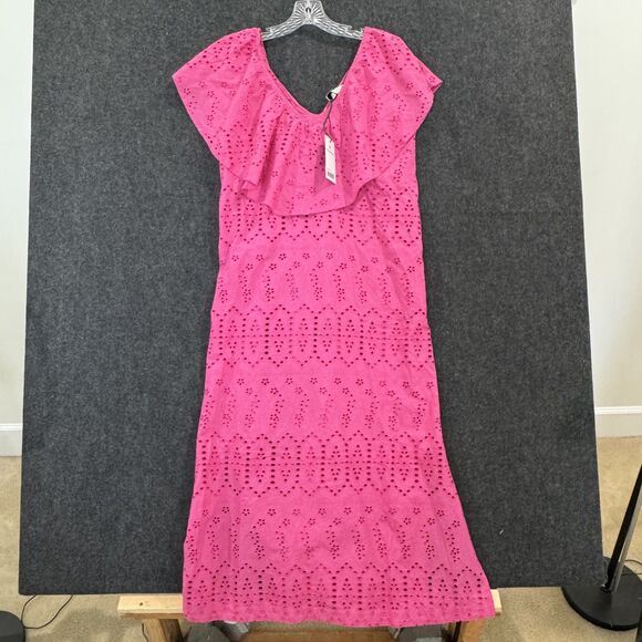 Tuckernuck Fuchsia Ruffle Eyelet Caftan Dress Women's Extra Small Pink Summer - Picture 1 of 11